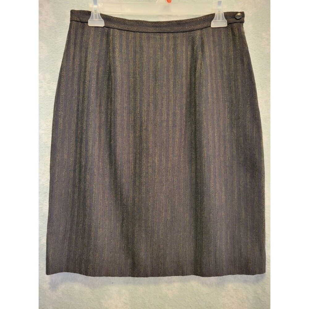 Vtg Wool Pencil Skirt 10Purple Tan Classic Midi Heritage Business Secretary